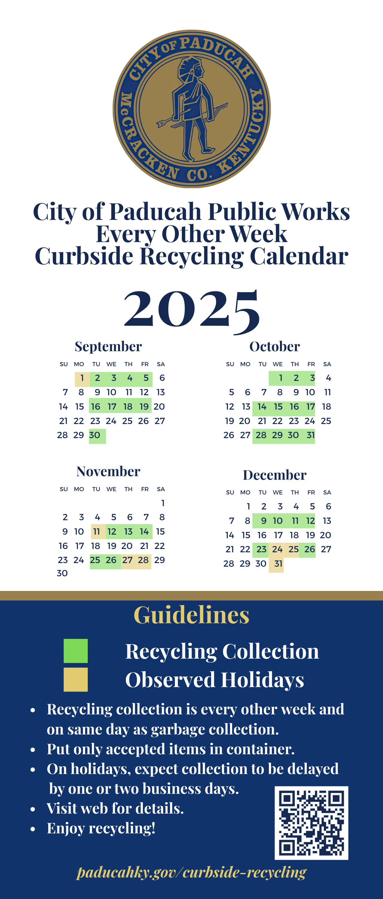 curbside recycling calendar for 2025 and 2026